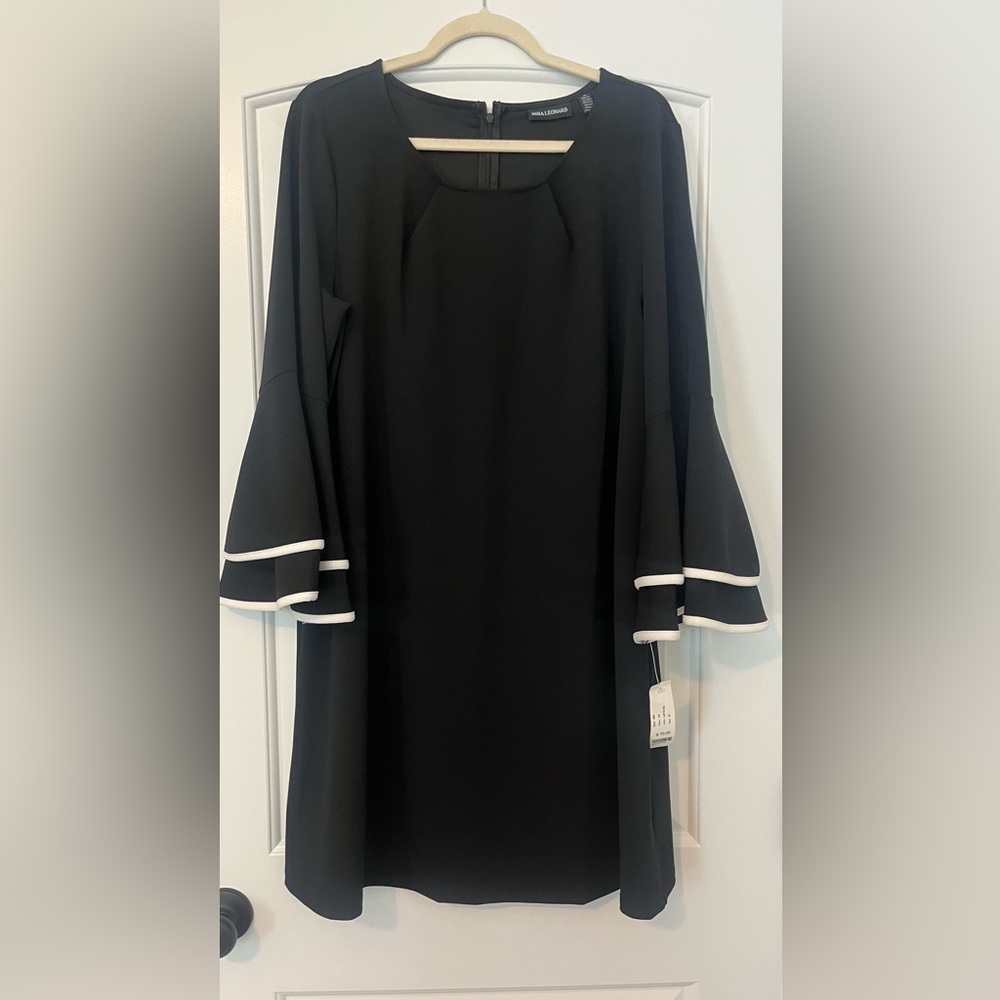 Nina Leonard size XL little black dress brand new with trumpet sleeves